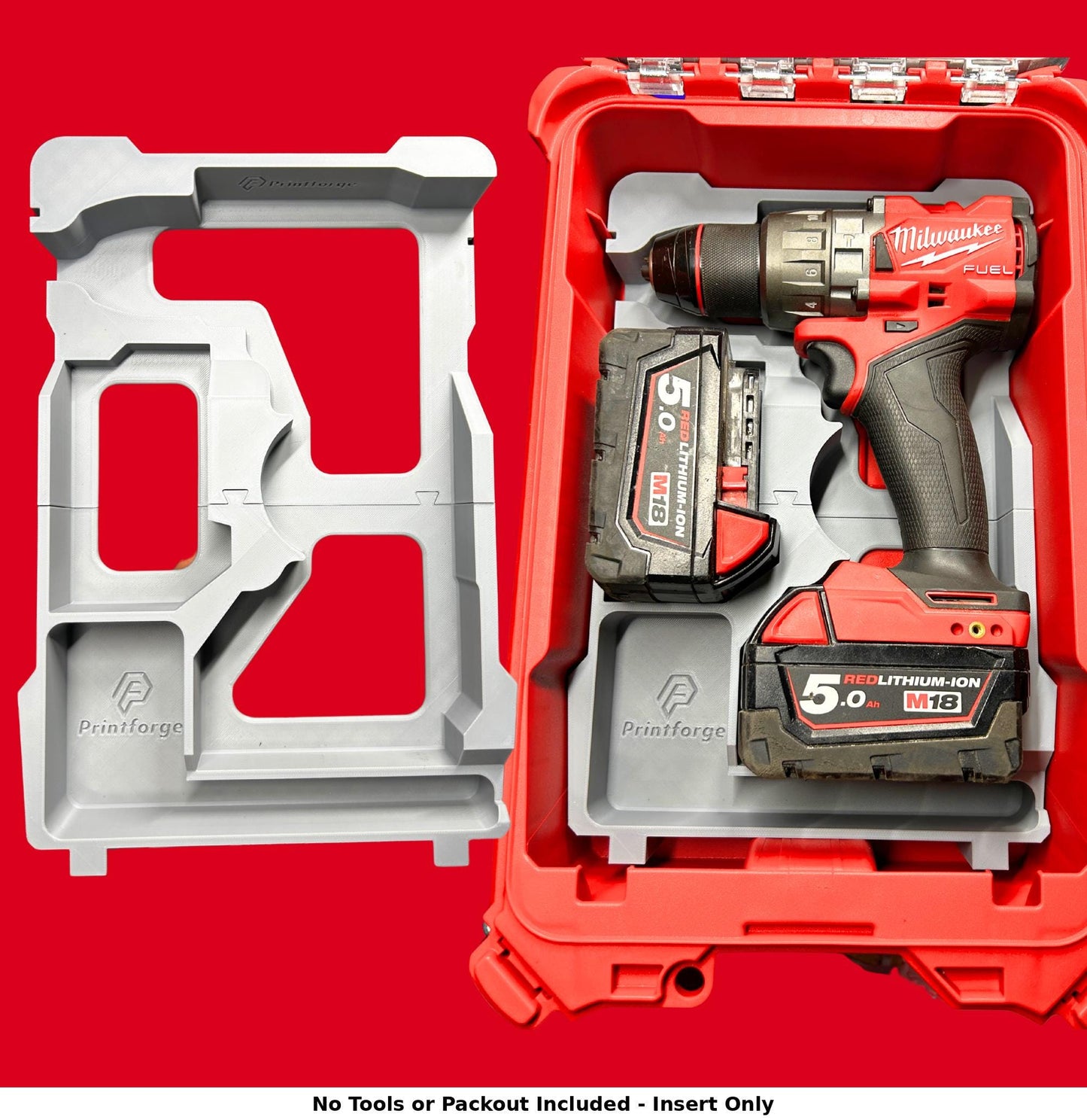 Packout Insert for M18FPD2 / 2804-20 Hammer Drill – Fits Milwaukee Packout 48228435 | Gen 3 Fuel Drill Tray Insert | PETG Organizer