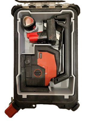 Milwaukee M12 Laser Level Insert for Packout Box #48228435 displaying organized layout of Milwaukee M12 tools including a laser level and additional accessories.