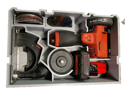 Milwaukee M12 Cutoff Tool Insert for 2522-20 & AUS/UK Models – Insert Only; fully loaded tool insert image showing secure storage of the cutoff tool and accessories.