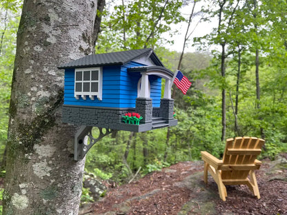 Craftsman Bungalow Decorative Birdhouse Lake Blue and Dark Gray