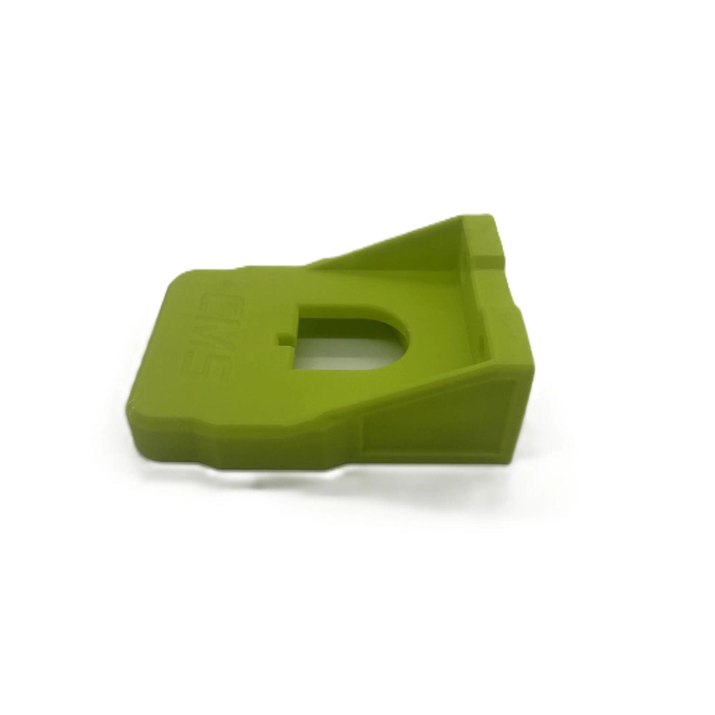 Side view of Ryobi 18V Battery Holder - PETG Wall Mount Organizer in green, highlighting its sturdy design for efficient tool organization.
