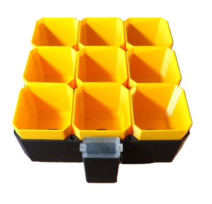 3x3 Self-Watering Seedling Starter Kit - Complete Modular Configuration with Yellow Planters for Indoor Gardening.