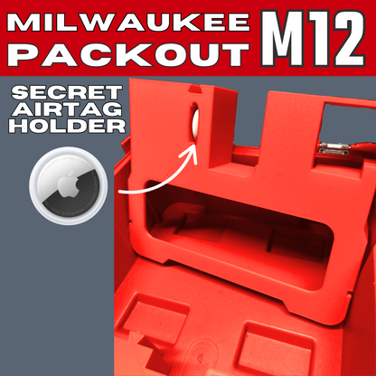 Milwaukee Packout M12 Insert with secret Airtag holder designed for M12 Drill and Impact Driver storage, showcasing innovative compartment design.