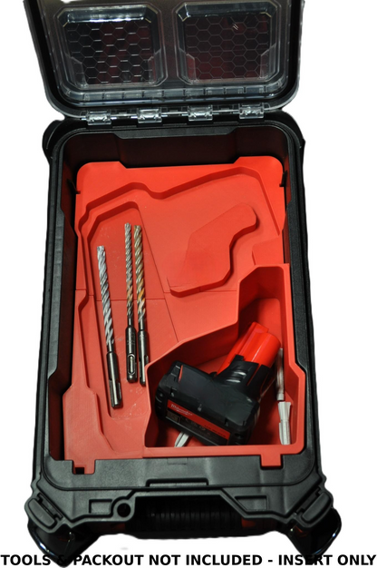 Packout Insert For Milwaukee M12 Fuel SDS Plus Rotary Hammer – 2416-20, M12CH – Insert Only displaying storage layout with rotary hammer and drill bits featured.