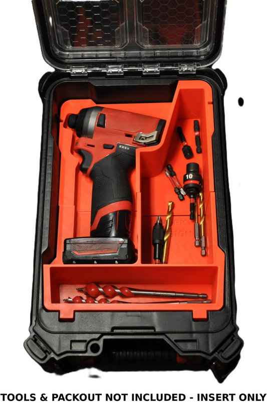 Milwaukee M12 Fuel Impact Driver Gen 2 with Packout Insert, showcasing the organized tool layout within the storage case. Ideal for efficient tool storage and accessibility, designed for models USA 2553-20 and AUS M12FID2.