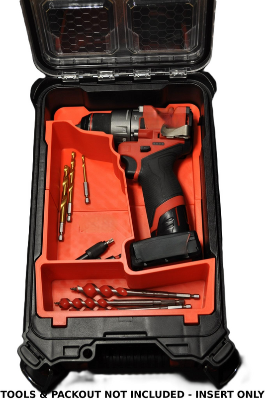 Milwaukee M12 Fuel Drill Gen 3 Packout Insert USA 3404-20 AUS M12FPD3 showcasing the organized insert with the drill and accessories in a durable Packout case, insert only.