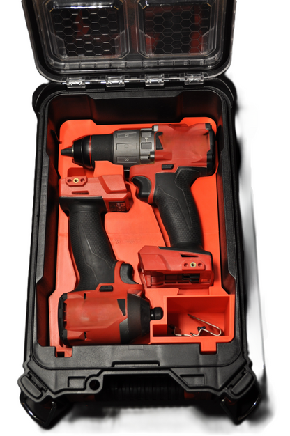 Packout Insert for Milwaukee M18 Fuel Hammer Drill & Impact Driver - Insert Only, features a detailed view of the insert holding the drill and impact driver securely in place.