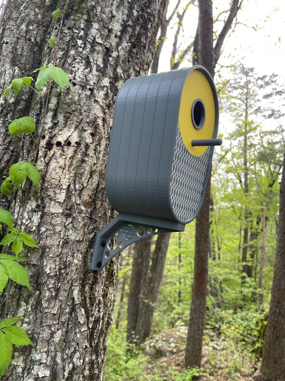 Modern Vertical Oval Birdhouse - Dark Grey with Yellow Accent