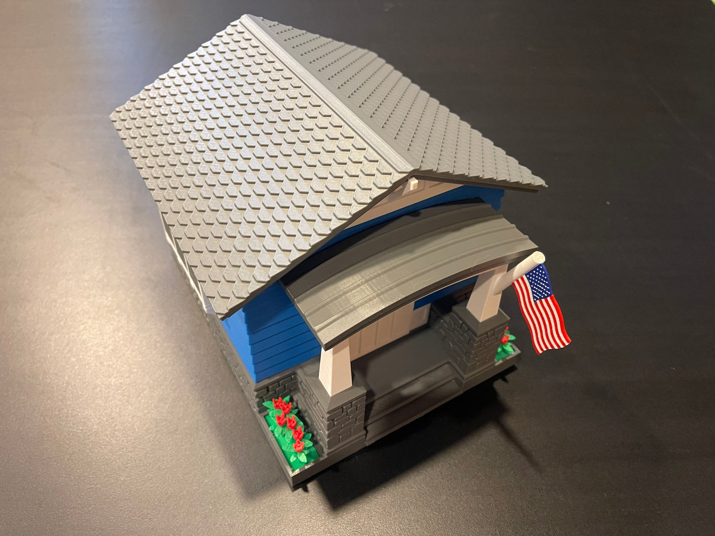 Craftsman Bungalow Birdhouse - Lake Blue & Dark Grey Architectural Design