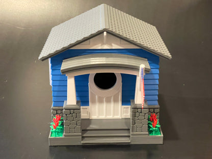 Craftsman Bungalow Birdhouse - Lake Blue & Dark Grey Architectural Design