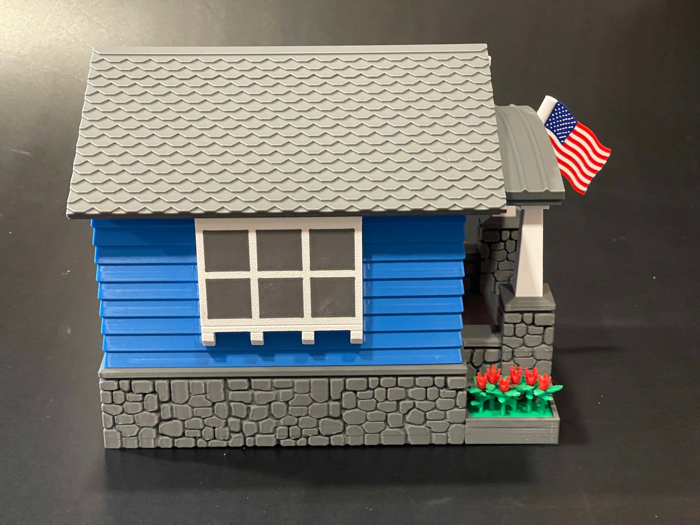 Craftsman Bungalow Birdhouse - Lake Blue & Dark Grey Architectural Design