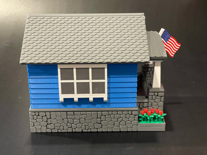 Craftsman Bungalow Birdhouse - Lake Blue & Dark Grey Architectural Design