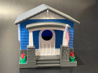 Craftsman Bungalow Birdhouse - Lake Blue & Dark Grey Architectural Design