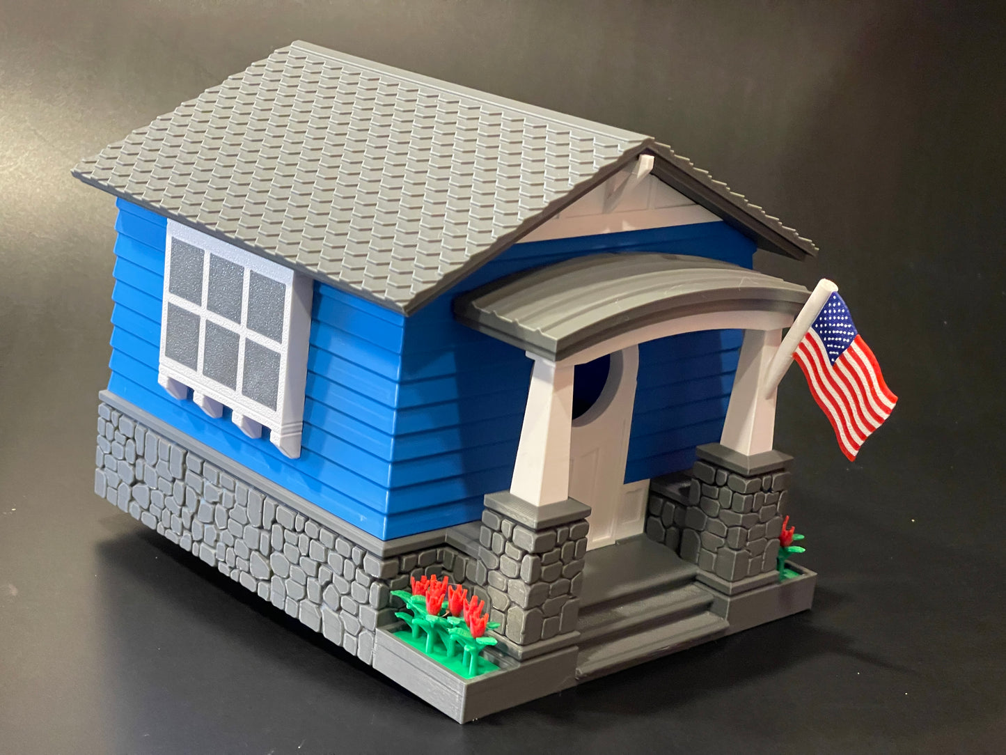 Craftsman Bungalow Birdhouse - Lake Blue & Dark Grey Architectural Design