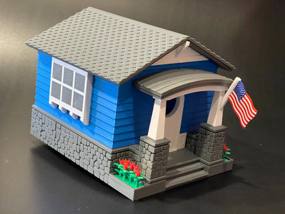 Craftsman Bungalow Birdhouse - Lake Blue & Dark Grey Architectural Design