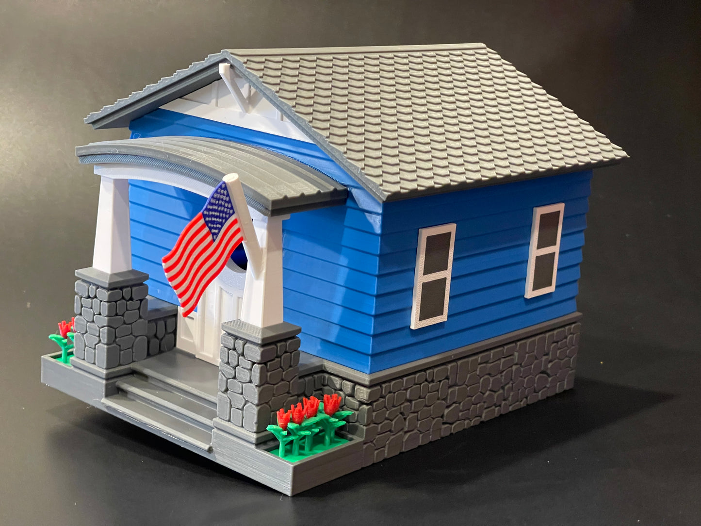 Craftsman Bungalow Birdhouse - Lake Blue & Dark Grey Architectural Design