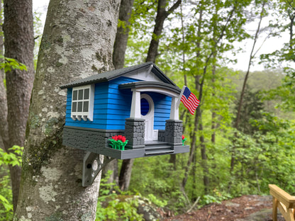 Craftsman Bungalow Birdhouse - Lake Blue & Dark Grey Architectural Design