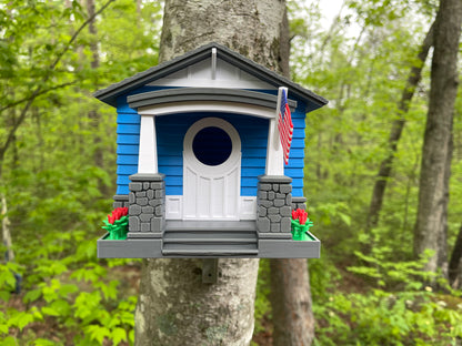 Craftsman Bungalow Birdhouse - Lake Blue & Dark Grey Architectural Design