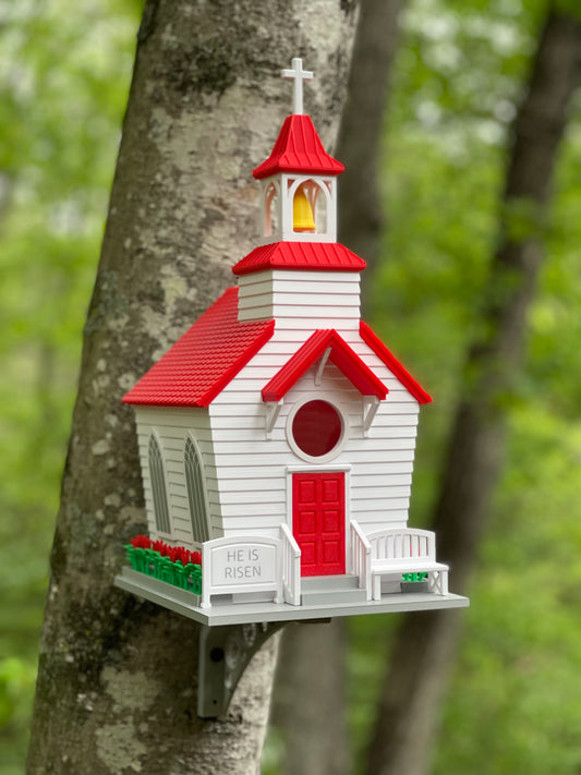 Gothic Chapel Birdhouse with Steeple & Bell - Architectural Garden Feature