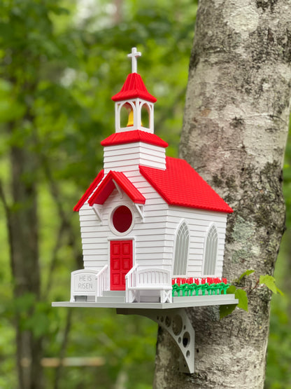 Gothic Chapel Birdhouse with Steeple & Bell - Architectural Garden Feature