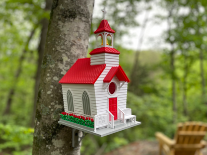 Gothic Chapel Birdhouse with Steeple & Bell - Architectural Garden Feature