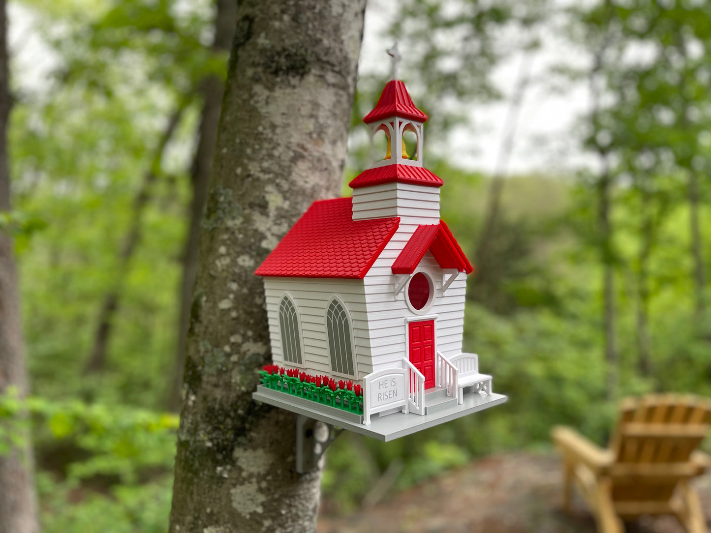 Gothic Chapel Birdhouse with Steeple & Bell - Architectural Garden Feature