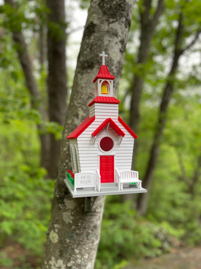 Gothic Chapel Birdhouse with Steeple & Bell - Architectural Garden Feature