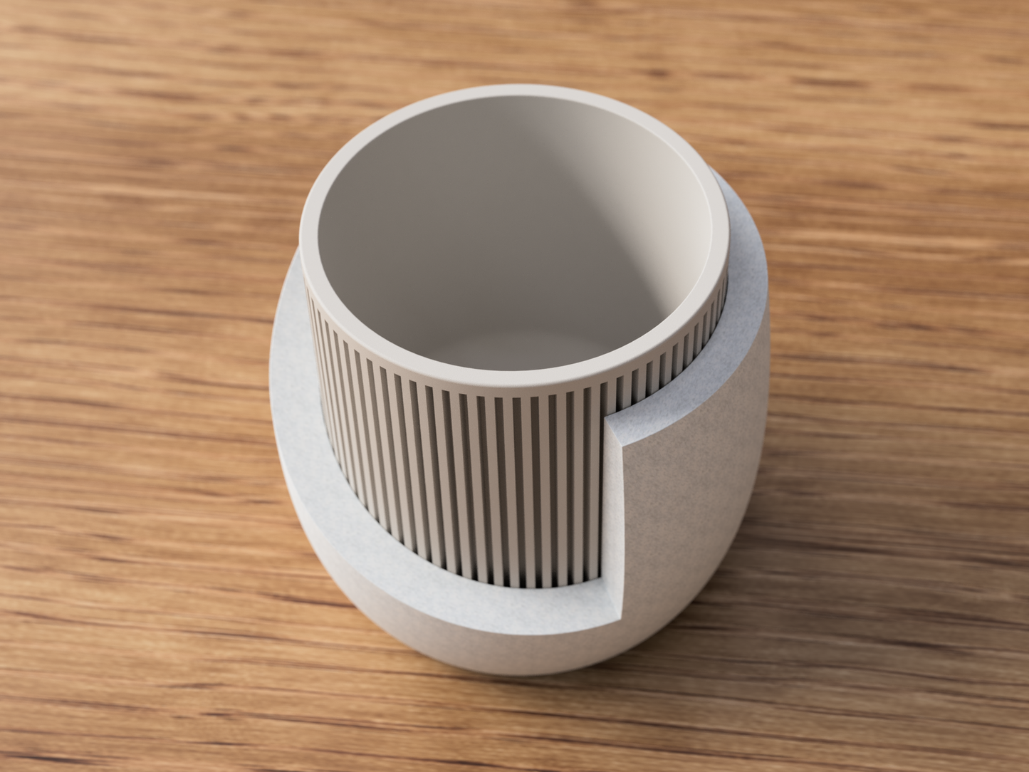 Japandi Ribbed Planter with Drip Tray - Minimalist Indoor Pot