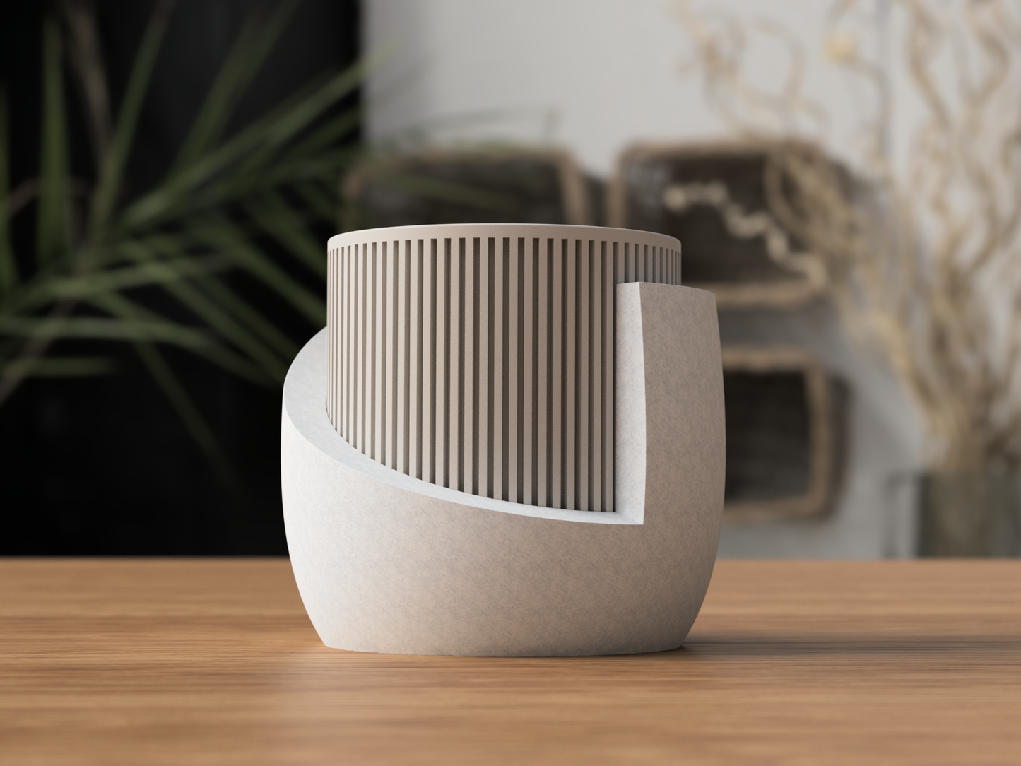 Japandi Ribbed Planter with Drip Tray - Minimalist Indoor Pot