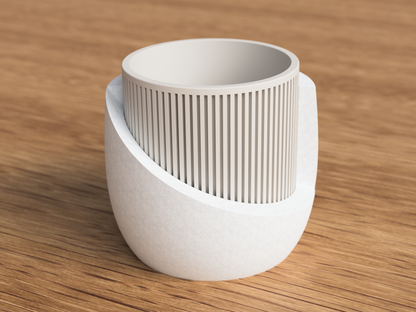 Japandi Ribbed Planter with Drip Tray - Minimalist Indoor Pot