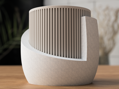 Japandi Ribbed Planter with Drip Tray - Minimalist Indoor Pot