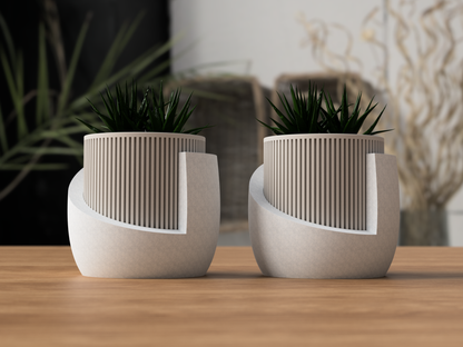 Japandi Ribbed Planter with Drip Tray - Minimalist Indoor Pot