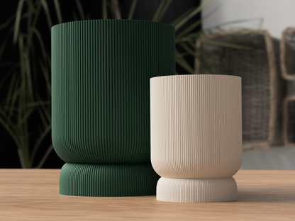 Striara Planter with Twist-Lock Drip Tray - Fine Ribbed Minimalist Pot