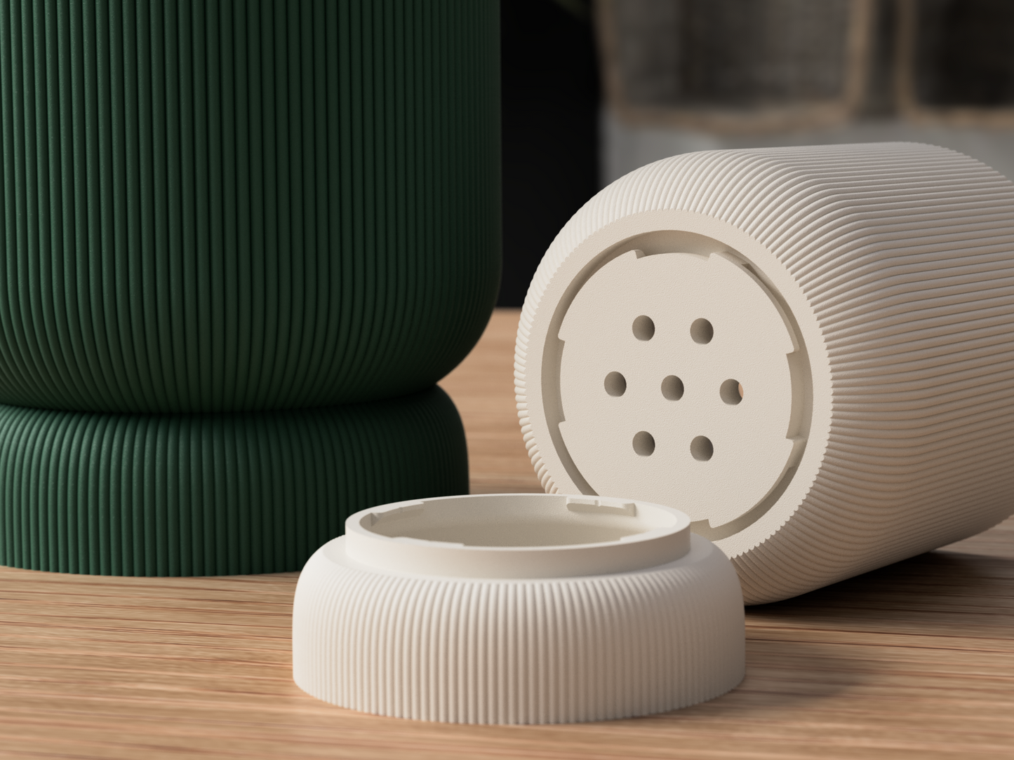 Striara Planter with Twist-Lock Drip Tray - Fine Ribbed Minimalist Pot