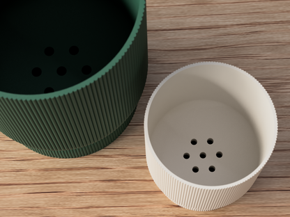 Striara Planter with Twist-Lock Drip Tray - Fine Ribbed Minimalist Pot