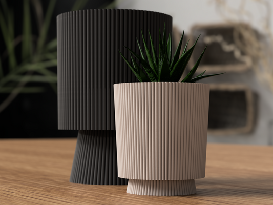 Flutara Planter with Twist-Lock Drip Tray - Tapered Ribbed Minimalist Pot