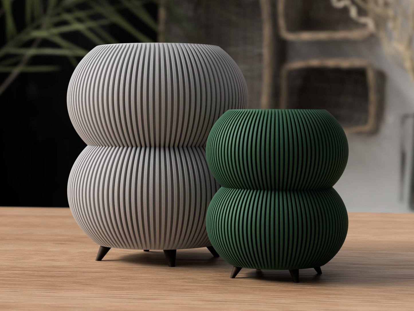 Orbara Planter with Legs - Stacked Sphere Ribbed Vase Planter