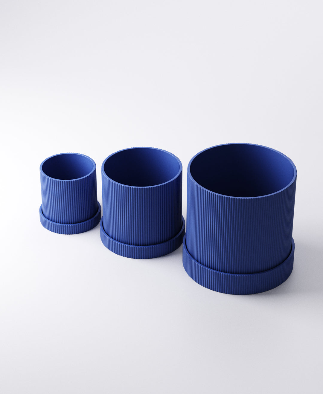 Linea Planter – Ridged Vertical Stripe Pot with Tray (Set of 3) | Modern Cylindrical Indoor Planters in Matte Finish