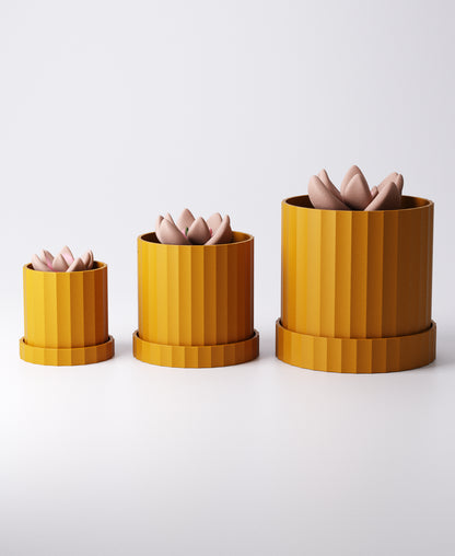 Ripple Planter Set of 3 with Drip Trays – Sculptural Modern Indoor Plant Pots | Flowing Textured Accent