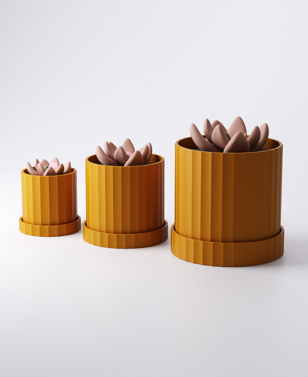 Ripple Planter Set of 3 with Drip Trays – Sculptural Modern Indoor Plant Pots | Flowing Textured Accent