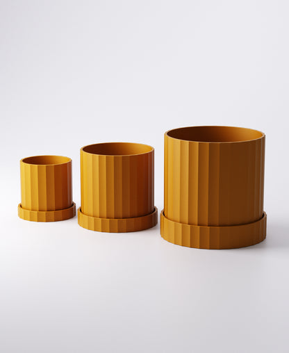 Ripple Planter Set of 3 with Drip Trays – Sculptural Modern Indoor Plant Pots | Flowing Textured Accent