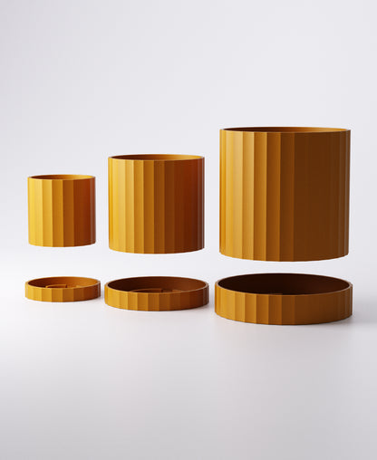 Ripple Planter Set of 3 with Drip Trays – Sculptural Modern Indoor Plant Pots | Flowing Textured Accent