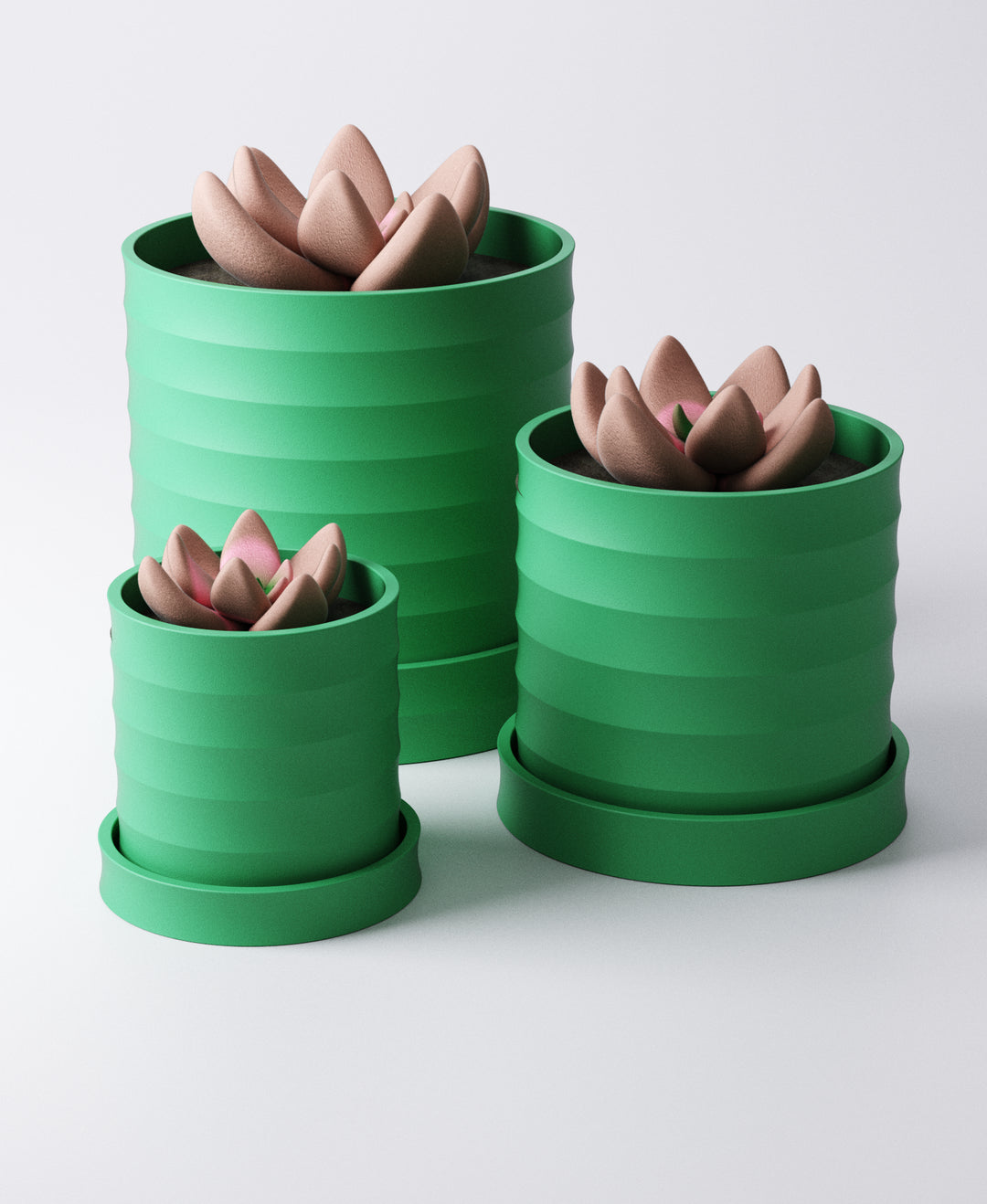 Ripple Planter Set of 3 with Drip Trays – Flowing Sculptural Indoor Plant Pots | Modern Design Harmony