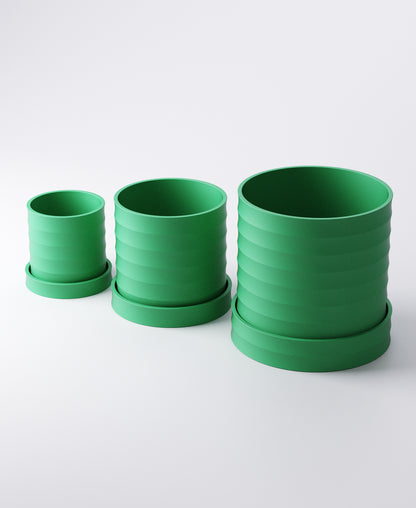 Ripple Planter Set of 3 with Drip Trays – Flowing Sculptural Indoor Plant Pots | Modern Design Harmony