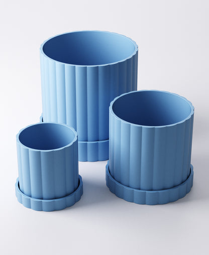 Arco Planter Small – Ridged Pot with Drip Tray | Modern 8 × 8 × 8 cm Indoor Plant Pot