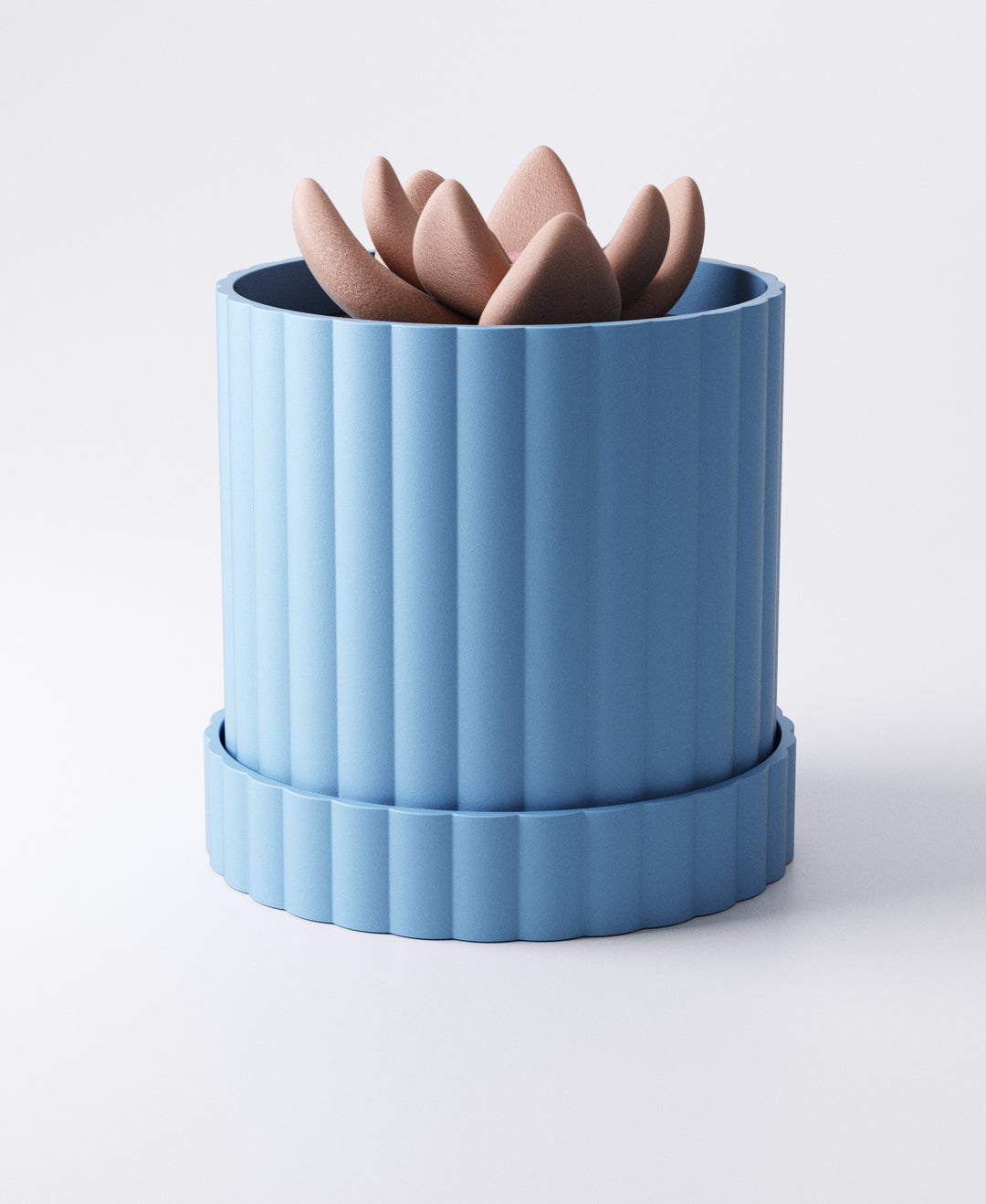Arco Planter Large – Ridged Pot with Drip Tray | Modern 14 × 14 × 14 cm Indoor Plant Pot