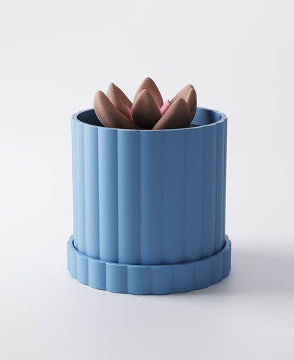 Arco Planter Medium – Ridged Pot with Drip Tray | Modern 11 × 11 × 11 cm Indoor Plant Pot