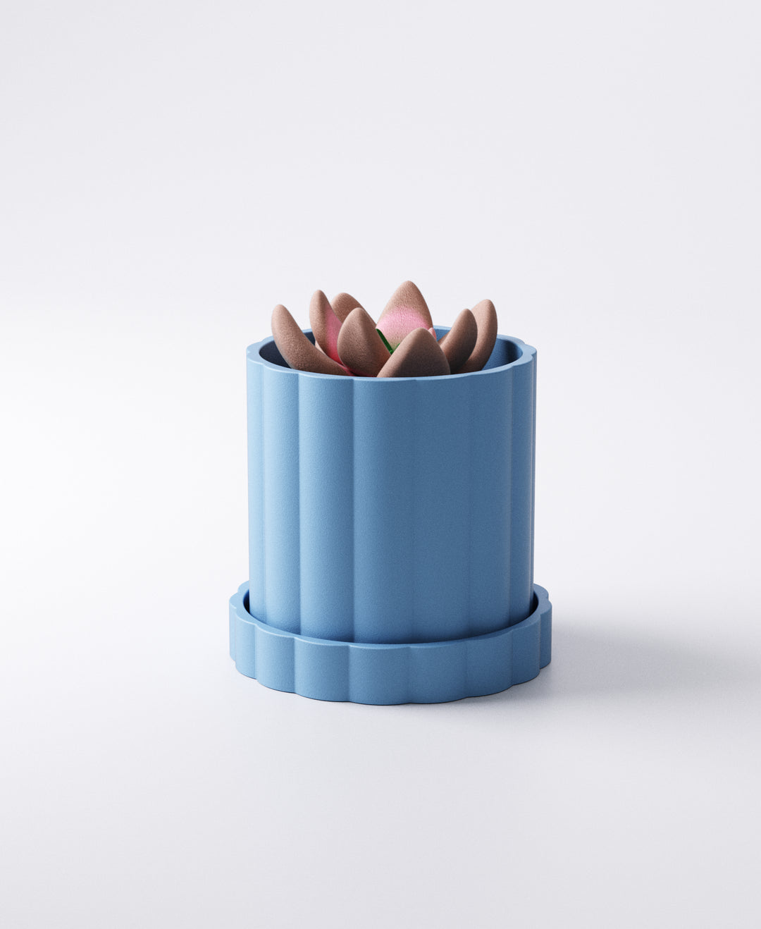 Arco Planter Small – Ridged Pot with Drip Tray | Modern 8 × 8 × 8 cm Indoor Plant Pot