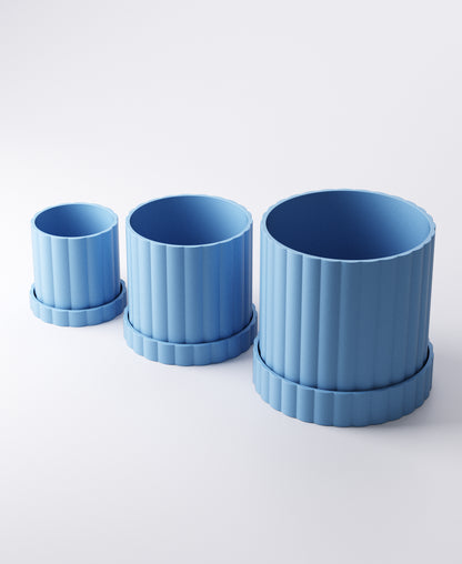 Arco Planter Medium – Ridged Pot with Drip Tray | Modern 11 × 11 × 11 cm Indoor Plant Pot