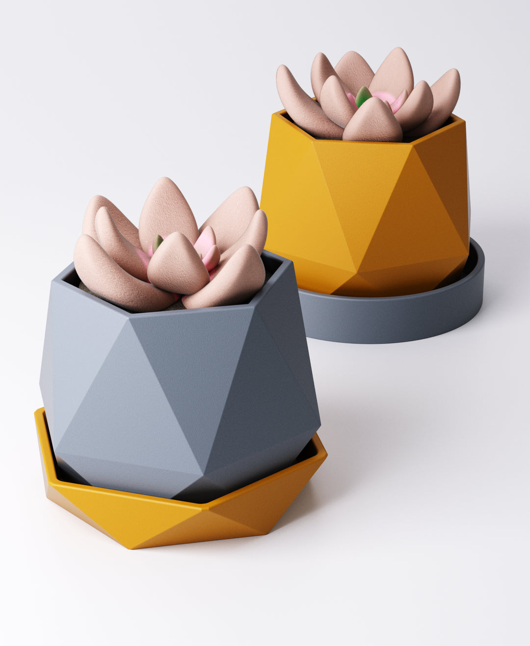 Prism Planter with Drip Tray – Faceted Modern Indoor Plant Pot